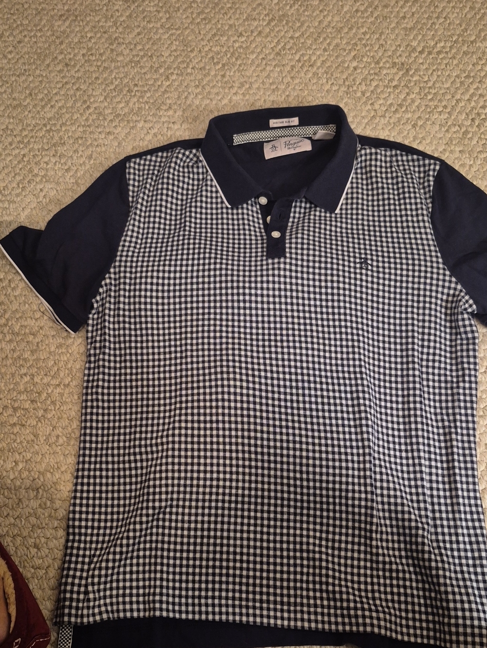 Original Penguin Navy and White Gingham Polo